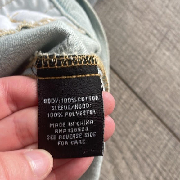 Bklyn Men's Size Large Hooded Sweatshirt Denim Jean Jacket - Picture 7 of 8